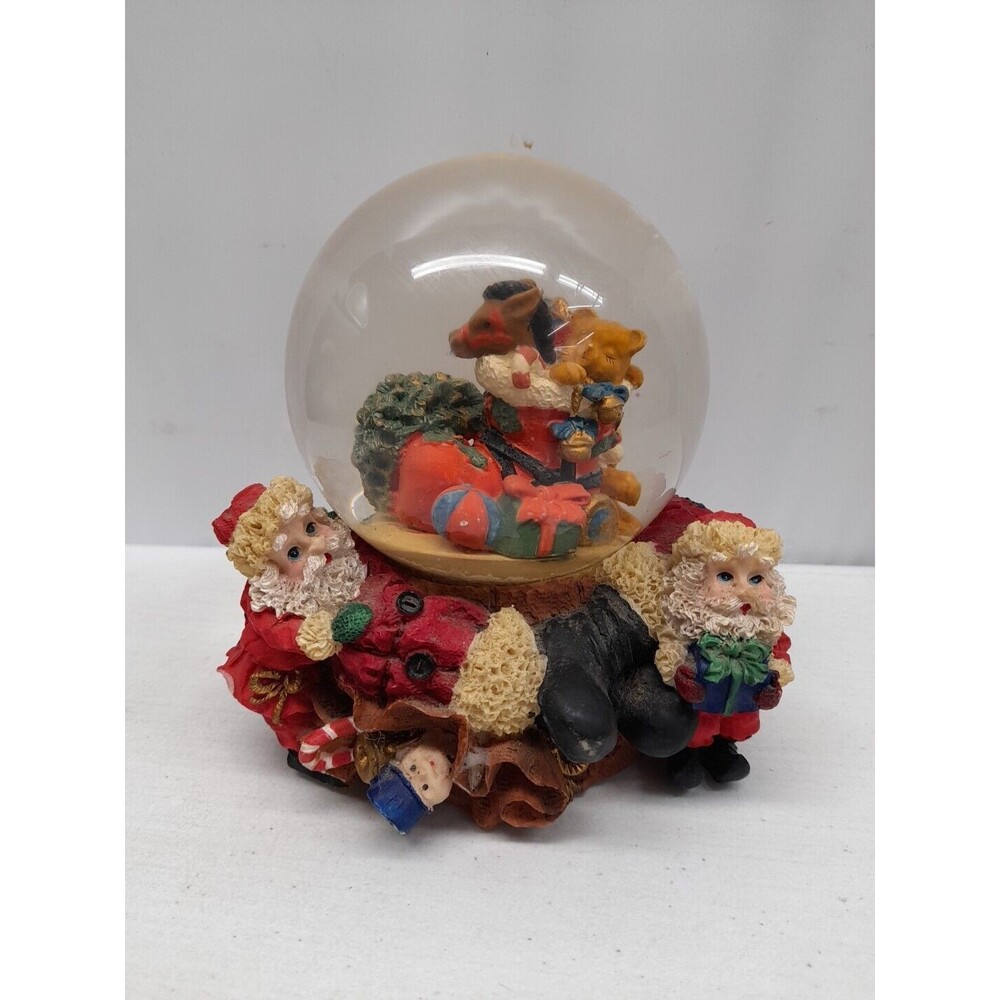 Vtg Christmas Water Ball Santa Claus snowglobe Resin Teddy Bear Presents